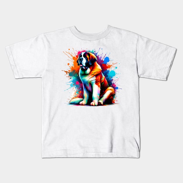 St Bernard in Expressive Colorful Splash Paint Style Kids T-Shirt by ArtRUs